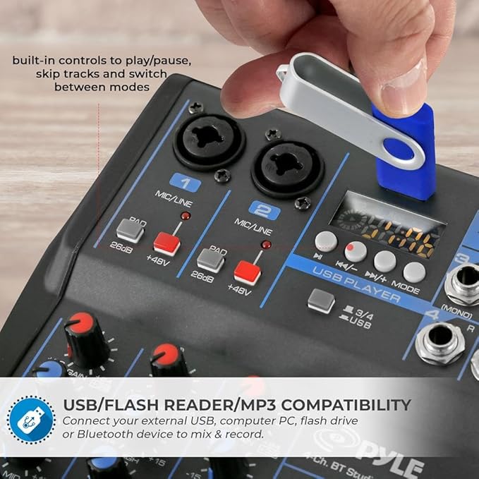 Pyle Professional Audio Mixer Sound Board Console System- Interface 4 Channel