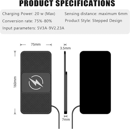 Wireless Car Phone Charger for Honda Pilot (YK2) 2023 – 2025, Type C/USB 20W Fast Charging Pad, Non-Slip Charging Station for Travel Home Office Desk, Lightweight,Type-C