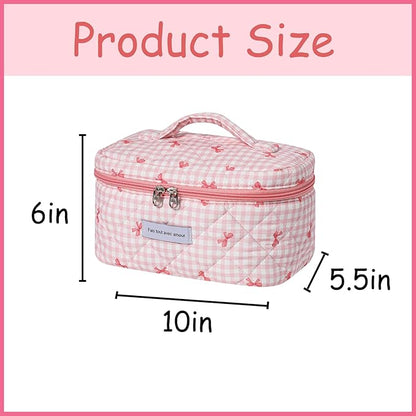 uekeboag Large Travel Quilted Makeup Bag for Women, Floral Cotton Cosmetic Bag, Coquette Aesthetic Floral Toiletry Organizer Bag