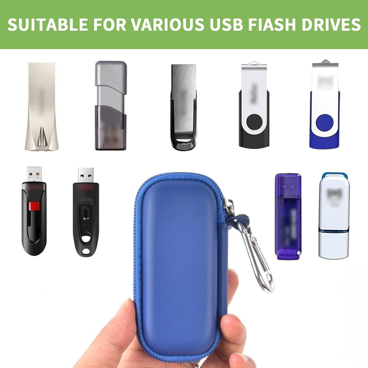 USB Flash Drive Case, SD Card Holder Compatible with Thumb Drive, Memory Cards, SDXC SDHC Storage Bag, Electronic Accessories Organizer for SanDisk for Samsung for Inland (Blue)