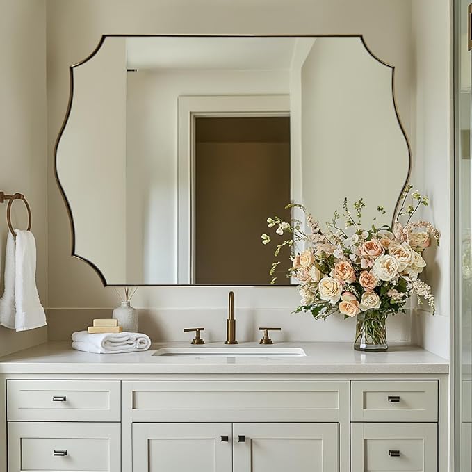ANDY STAR 30x48 Inch Gold Bathroom Mirror, Large Brushed Gold Rectangle Mirror