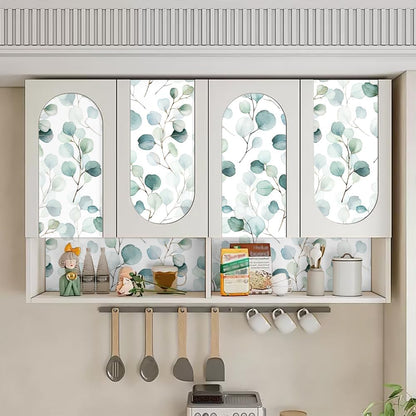 HAOKHOME Shelf Liner and Cabinet Liner Boho Leaf, Self-Adhesive Drawer Liners, Peel and Stick Contact Paper for Kitchen Cabinets and Cupboard, Bathroom Drawers, Green/White 17.3in x 16.4ft