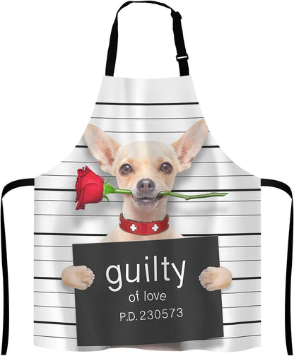 Cute Chihuahua Dog with Rose Bib Apron with Adjustable Neck for Men Women,Suitable for Home Kitchen Cooking Waitress Chef Grill Bistro Baking BBQ Cobbler Apron