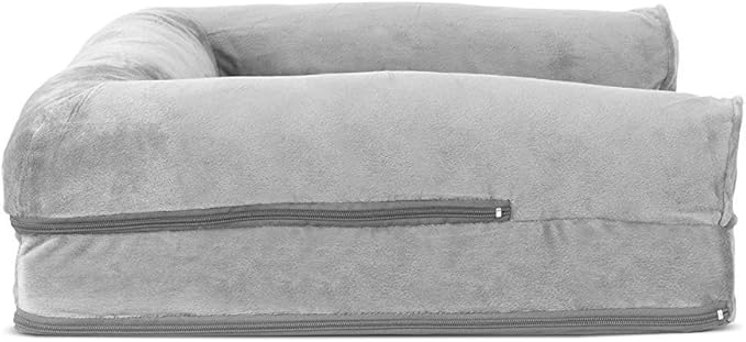 Furhaven Orthopedic Dog Bed for Medium/Small Dogs w/ Removable Bolsters & Washable Cover, For Dogs Up to 35 lbs - Faux Fur & Velvet Sofa - Smoke Gray, Medium