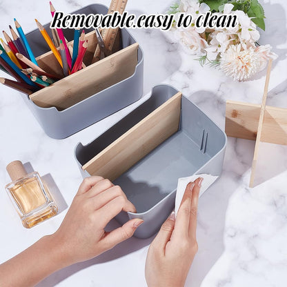 2 Pack Gray Desk Storage Organizer, Desk Organizers and Remote Control Caddy Holder Desktop Pen Pencil Holder Container Box for Bedside Nightstand Desktop Coffee Table Office Supplies