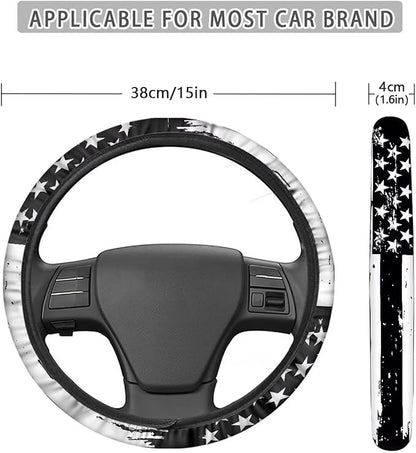SEANATIVE American Flag Print Universal Steering Wheel Cover, Silicone Steering Wheel Cover, Easy to Disassemble, Non-Slip Soft Steering Wheel Cover
