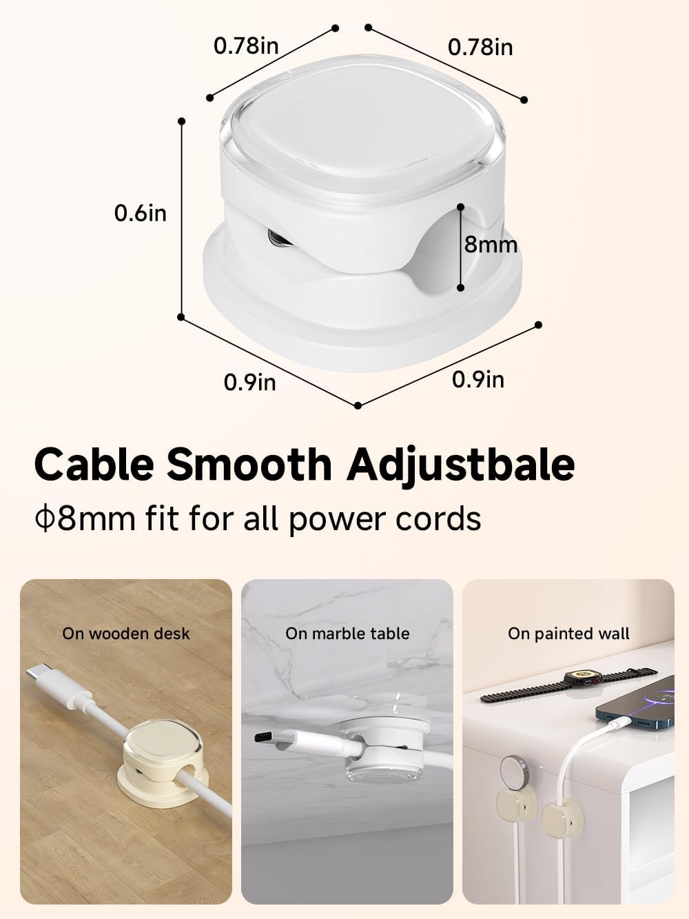 Magnetic Cable Clips, Adjustable Cord Holder Management, Adhesive Wire Keeper Organizer for Home Office Desk Phone PC Car Wall Desktop Nightstand Appliance (9-PCS White & Apricot)