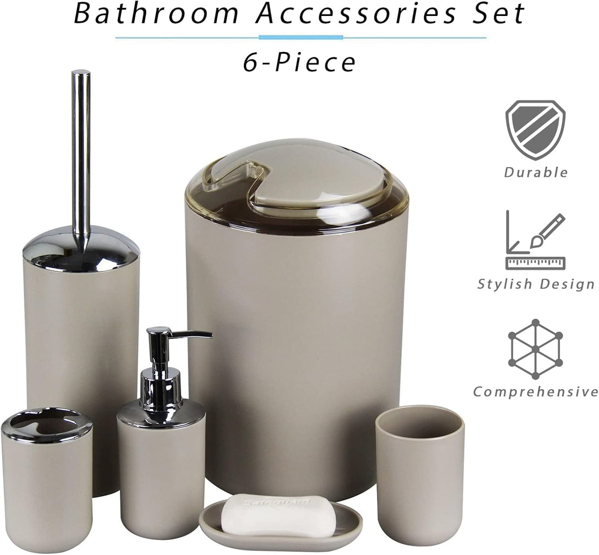 IMAVO Bathroom Accessories Set,Bathroom Set,7 Pieces Bathroom Accessory Set,Tray,Toilet Brush,Trash Can for Bathroom Décor and Housewarming Gifts