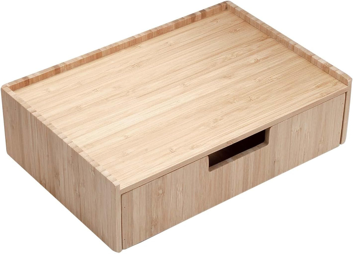 Charging Station Stand Combo with Bamboo Drawer; Extra Storage for Smartphones, Tablets, Laptops & Organizer for Office Supplies and Stationary Items