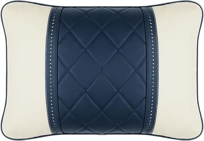 Luxury NAPPA Headrest Compatible For Mercedes Maybach S-Class Leather Lumbar Pillows Car Neck Travel Seat Cushion Support Car Accessories(Beige blue)