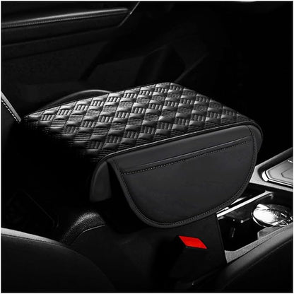Car Center Console Cover, 12.6"×8.7" Waterproof Leather Auto Armrest Box Protector Elbow Pillow with Storage Pocket, Comfortable Memory Foam Arm Rest Box Cushion Pad, Car Accessories (Black)