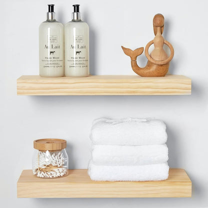 Homeforia 18 inch Natural Floating Shelf, High End Solid Real Wood 18inch Small Floating Shelves for Wall Mounted, Natural Wooden Floating Shelves, Heavy Duty Bracket, 18 X 6.5 X 1.75 in, Set of 3