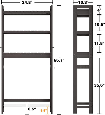 Homykic Over The Toilet Storage, Bamboo 3-Tier Over-The-Toilet Space Saver Organizer Rack, Stable Freestanding Above Toilet Stand with 3 Hooks for Bathroom, Restroom, Laundry, Espresso