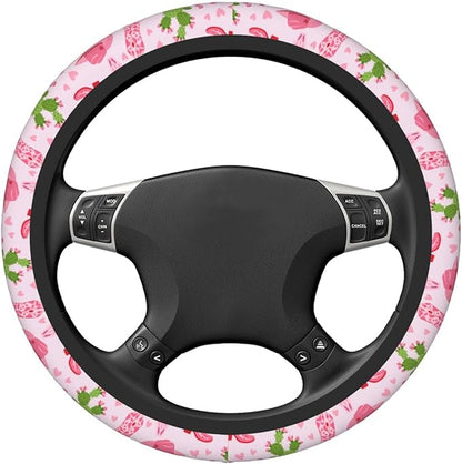 Cowgirls Cactus Pink Steering Wheel Cover for Women Elastic Rubber Steering Wheel Universal 15 Inch Fit for Cars, Auto, SUVs