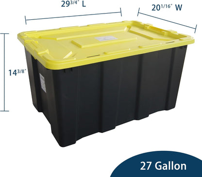 4-Pack Industrial Tote, Plastic Storage Container Bins with Lids, 27 Gallon - Heavy-Duty Organizing Containers for Home, Warehouse, and Transport