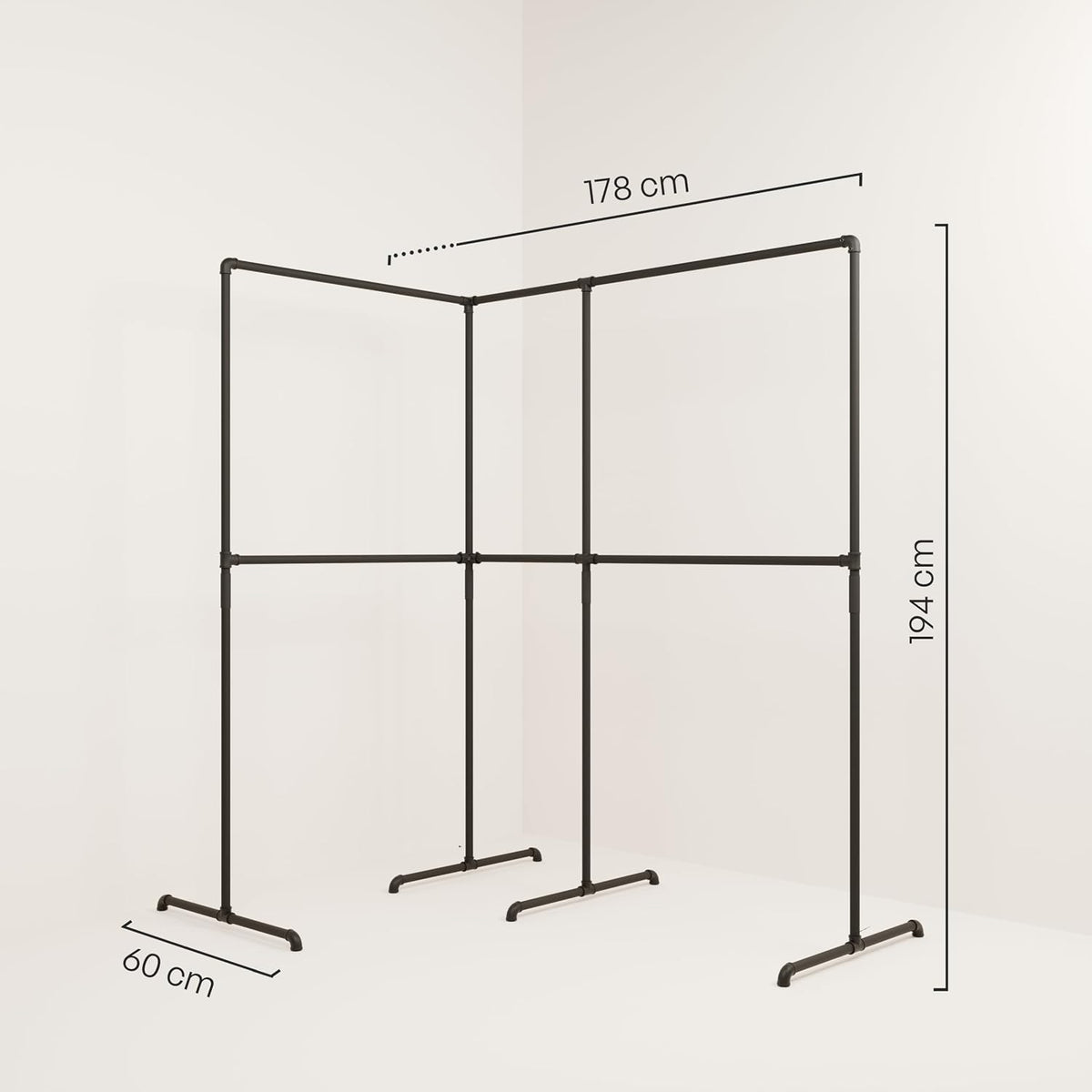 pamo Industrial Design garment rack - LAS EDGE 2.5 Black - freestanding Coat Rack for Walk-In Wardrobe Wall I Clothes Rack Made of Black Sturdy Pipes freestanding from Water Pipe