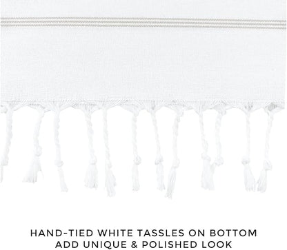 HALL & PERRY Modern Farmhouse Tassel Shower Curtain 100% Cotton Striped Fabric Shower Curtain with Tassels for Bathroom Décor (Taupe, 72"x72")