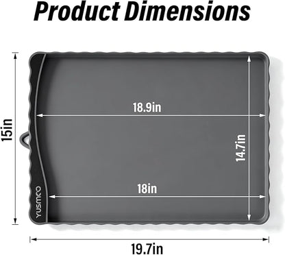 YUSMOO Dog Food Mat 20" x 15", Waterproof Silicone Pet Feeding Mat with Raised Edge & Residue Pocket, Non-Slip Bowl Mat for Dog Cat Food and Water, Easy to Clean Floor Protector