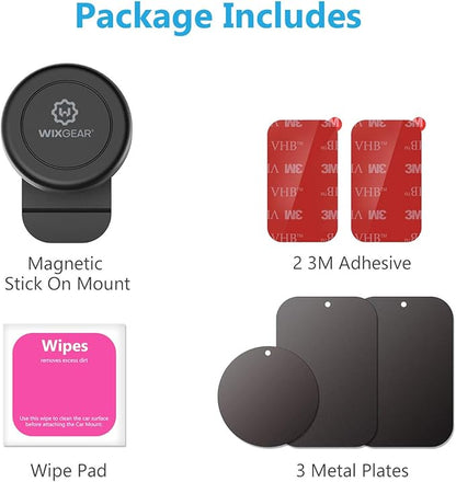 WixGear Magnetic Mount, Stick-On Dashboard Magnetic Car Mount Holder, for Cell Phones and Mini Tablets with Fast Swift-snap Technology, Magnetic Cell Phone Mount