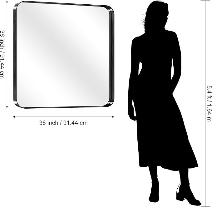 CIRCUMI Black Bathroom Mirror, Rounded Corner, Tempered Glass, Mirror