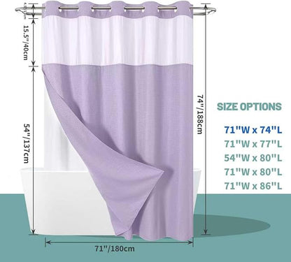 eachope Lavender No Hook Waffle Weave Shower Curtain with snap-in Liner Replacement, 230GSM Waterproof Fabric Hotel Shower Curtain Set for Bathroom, Through Mesh Top Window,71Wx74H