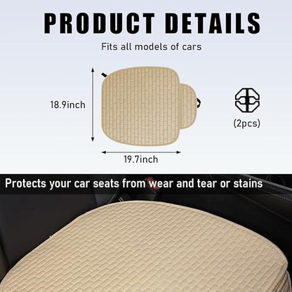2PCS Car Seat Bottom Cover Pad, Breathable Auto Front Seat Button Cushion Mat with Pocket, Soft Comfortable Vehicle Seat Protector Pad, Universal Truck SUV Car Accessories (Beige)