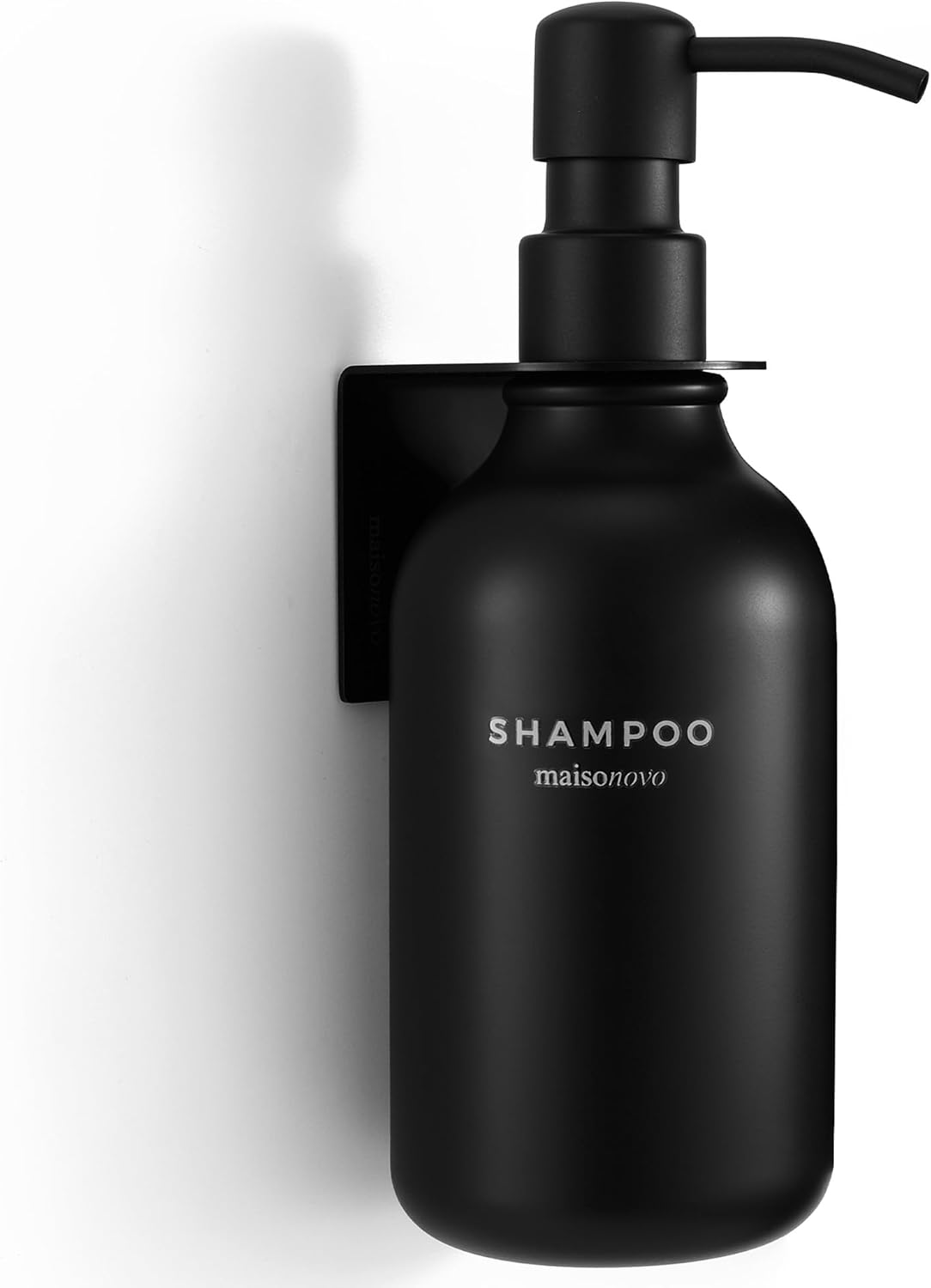 MaisoNovo Shampoo and Conditioner Dispenser - Shower Soap Dispenser Wall Mounted - 16.9 fl oz Set of 1 Black Plastic Bottles Black Pump - 1 Chamber No Drill