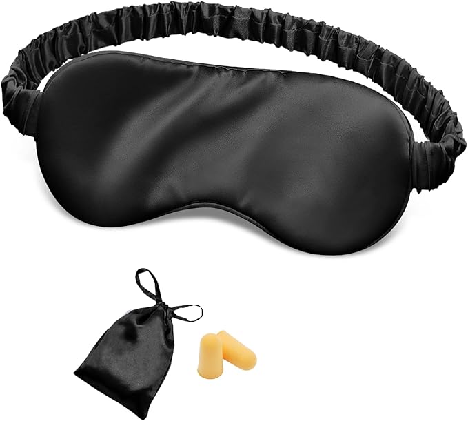 Silk Sleep Mask Eye Mask Blindfold with Double Layer Silk Filling and Elastic Strap for Full Night's Sleep, Travel and Nap, Soft Eye Cover Eyeshade with Luxury Bag and Ear Plugs by OLESILK (Black)