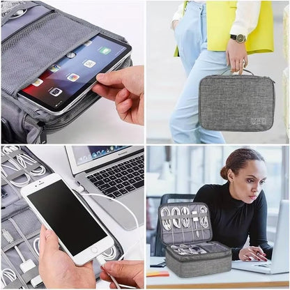 Travel Cable Organizer Bag for Electronics Accessories Portable Tech Carrying Large Storage Case for Charger, Cord, Power Bank, Hardware Waterproof (1PCS) (Grey)