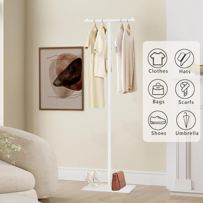 T-Shaped Metal Rack Stand,Modern Clothes Rack With Rock Slab Base,60.3Inch Freestanding Clothing Rack Stand,Suitable For Boutiques, Entryway, Bedroom, Living Room, Hallway, (White, 60.3Inch)