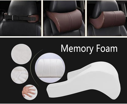 Car Seat Lumbar Support Pillow Neck Pillow Headrest Head Support Back Cushion Pad Soft Memory Foam Artificial Leather for Car Home Office Chairs Lower Back Pain Relief Corrects Posture Coffee