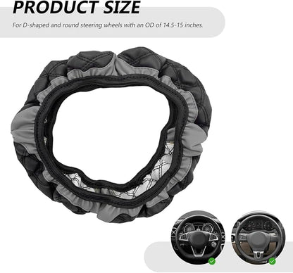 Car Steering Wheel Cover, 15 Inches Leather Steering Wheel Protector with Non-Slip Grip, Universal Wheel Covers Interior Decoration for Sedens Trucks SUVs, Car Accessories (Gray)