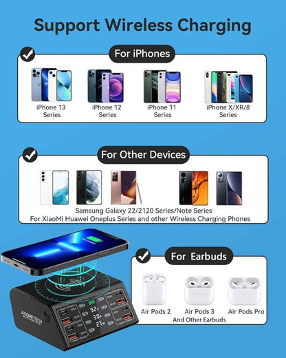 USB Charger, ASOMETECH 100W 8 Port Multiple USB Charging Station