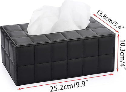 Sumnacon Rectangular Leather Tissue Box Cover - Stylish Tissue Box Holder with Magnetic Bottom, Decorative PU Tissue Box for Vanity Dresser Night Stand Table Countertop Home Office Car,Grid Black