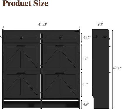 Shoe Cabinet with 4 Flip Drawers & 2 Storage Drawers, Rustic Farmhouse Narrow
