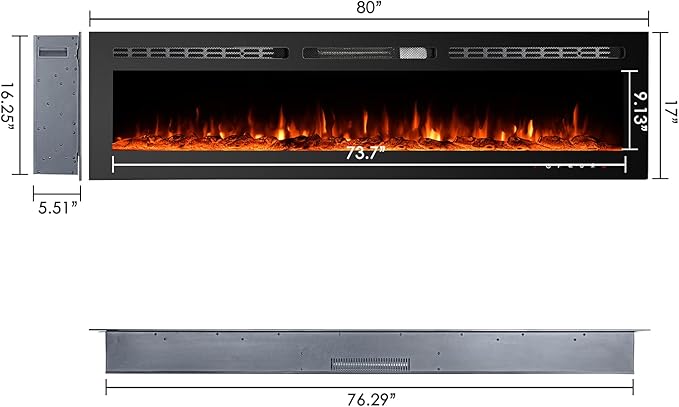 CharaVector 80 inch 750W/1500W Electric Fireplace Inserts