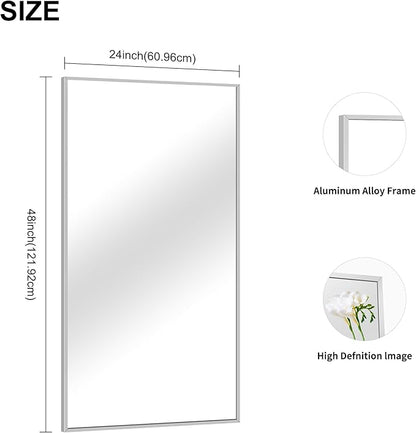 48x24In Silver Bathroom Mirror for Wall, Brushed Nickel Rectangle Mirrors
