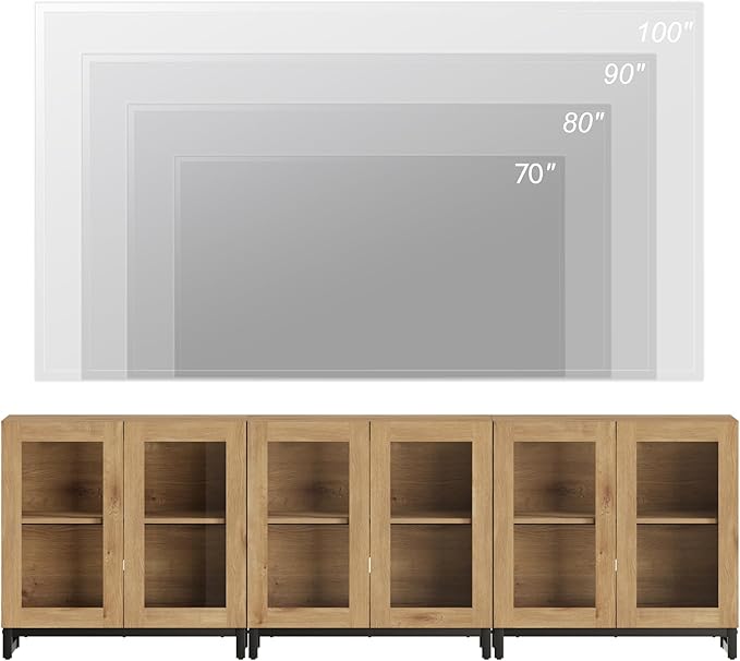 WAMPAT Modern TV Stand with Glass Doors