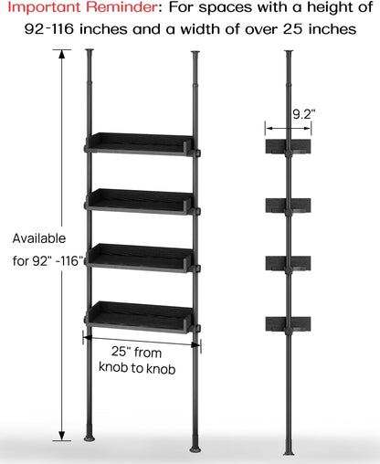 ALLZONE 4 Tier Over The Toilet Storage, Adjustable Wood Over Toilet Bathroom Organizer, Freestanding Shelves, Fit Most Showers Over The Toilet Shelf, 92 to 116 Inch Tall, Black