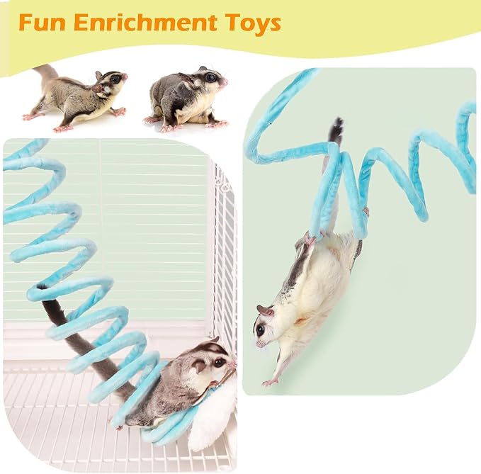1pc Elastic Sugar Glider Climb Rope, Hanging Cage Toys(Random Color) | Enrichment Toys Wrapped in Short Plush for Soft Touch & Spring Design Boost Climbing Fun & Build Small Pets’ Climb Strength