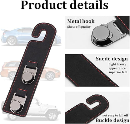 HZEL 2PCS Car Seat Headrest Hooks, Dual Hook Suede Vehicle Backseat Storage Holder for Purse Handbag Coat, Multifunctional Auto Seat Back Grocery Hanger Organizer, Universal for Vehicles (Black)