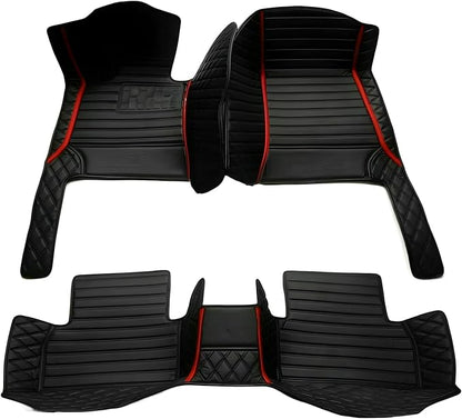 Customize Car Floor Mats for 99% Sedan SUV Sports Car All Weather Leather Full Coverage Waterproof Non-Slip Vehicle Lining Pads (Black red Splicing)