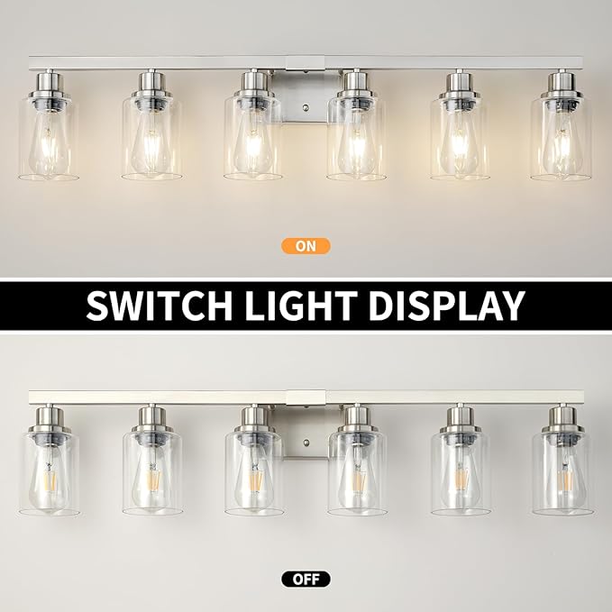 DIKAIDA Bathroom Vanity Light, 6-Light Nickel Modern Matte Wall Sconce Lighting