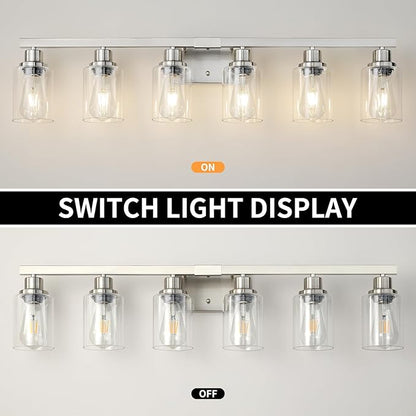 DIKAIDA Bathroom Vanity Light, 6-Light Nickel Modern Matte Wall Sconce Lighting