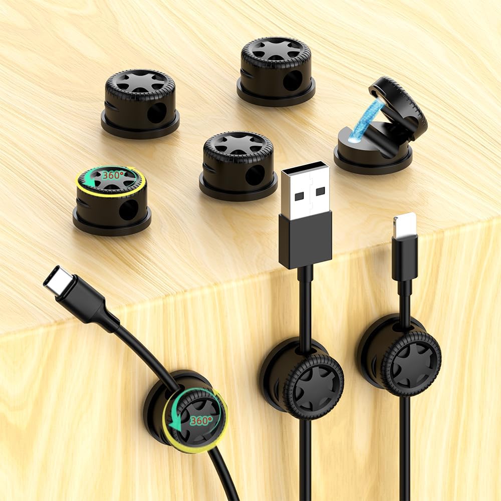 11PCS Cable Management Cord Holder Organizer, Magnetic Cable Clips Adhesive Wire Keeper, Under Desk for Bedside Nightstand Table Desktop USB Wall Car Office Workspace Accessories (Black)