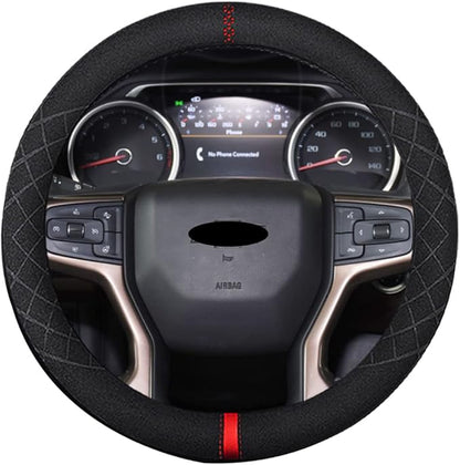 Suede Steering Wheel Cover,Compatible with Chevrolet Chevy Suburban Tahoe Suede Leather Sport Non-Slip Wheel Cover Car Interior Accessories 15.5 16 inch for Man and Women