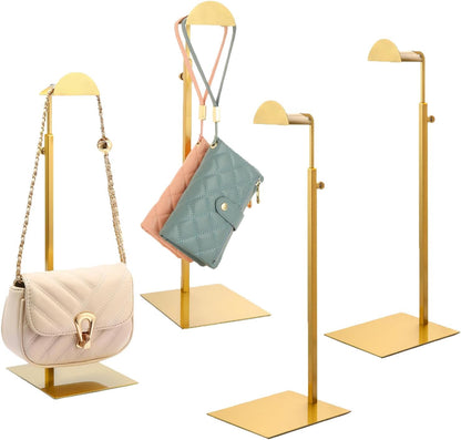 Purse Display Stands, 4 Pack Gold Purse Display Rack Stainless Steel Handbag Display Stand Adjustable Height Bag Display Stand Holder Anti-fingerprint for Retail Boutiques Commercial Store