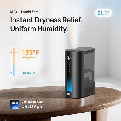 DREO 6L Humidifiers for Bedroom, Smart Warm & Cool Mist for Large Room