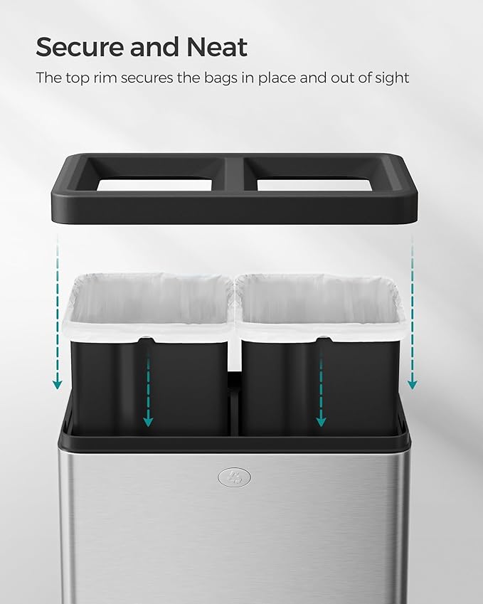 SONGMICS 2 x 6.6 Gallon Open Top Trash Can, Dual Compartment Garbage Can