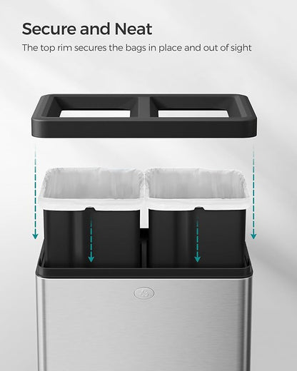 SONGMICS 2 x 6.6 Gallon Open Top Trash Can, Dual Compartment Garbage Can